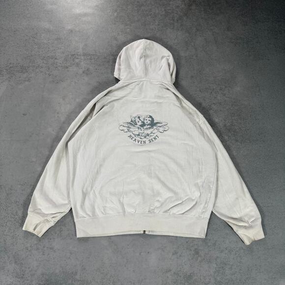 Brandy Melville Heaven Sent Zip Hoodie Angel Graphic Cream - Size: One Size - Picture 6 of 7